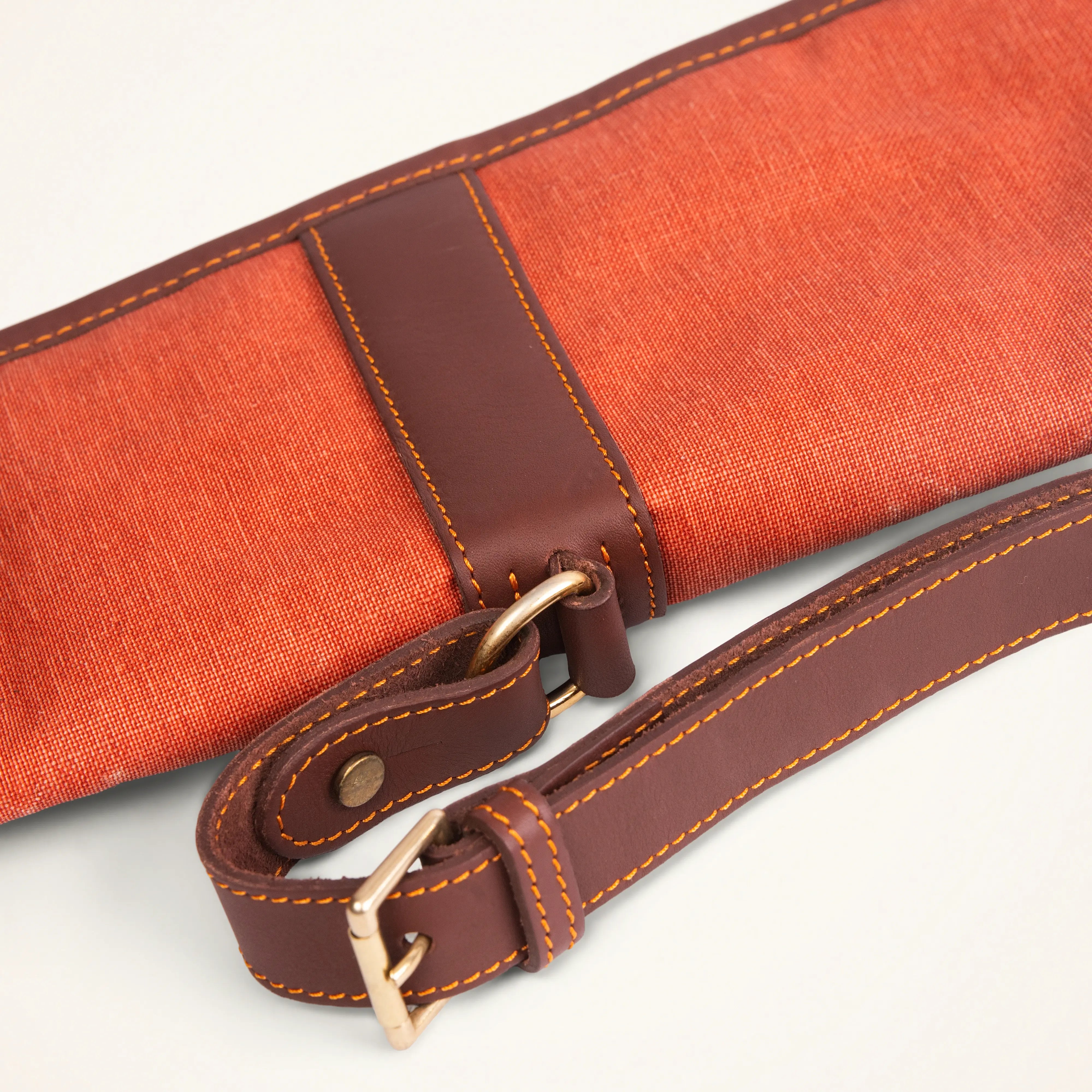 Canvas or leather rifle scabbard, flat reinforced end, lined