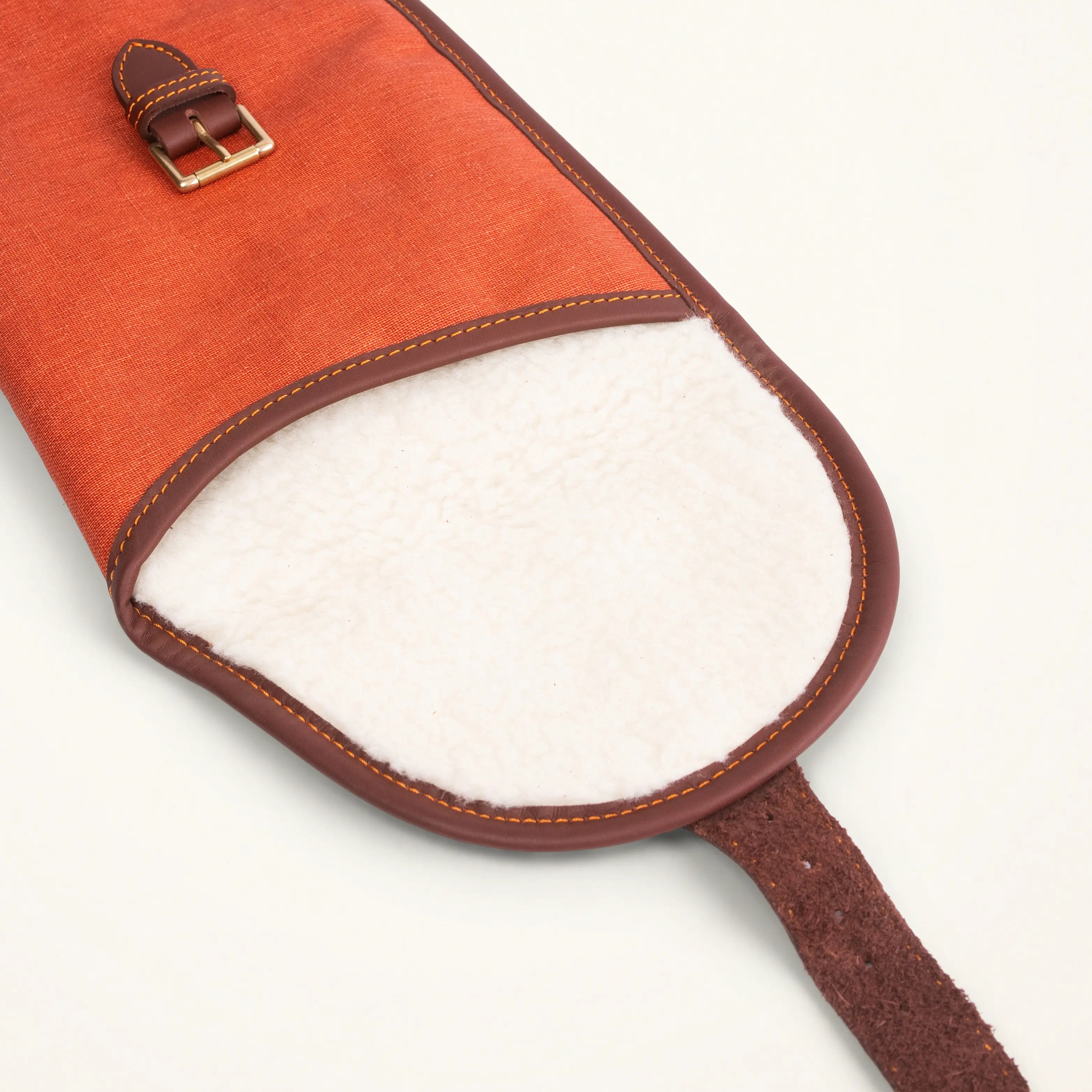 Canvas or leather rifle scabbard, flat reinforced end, lined